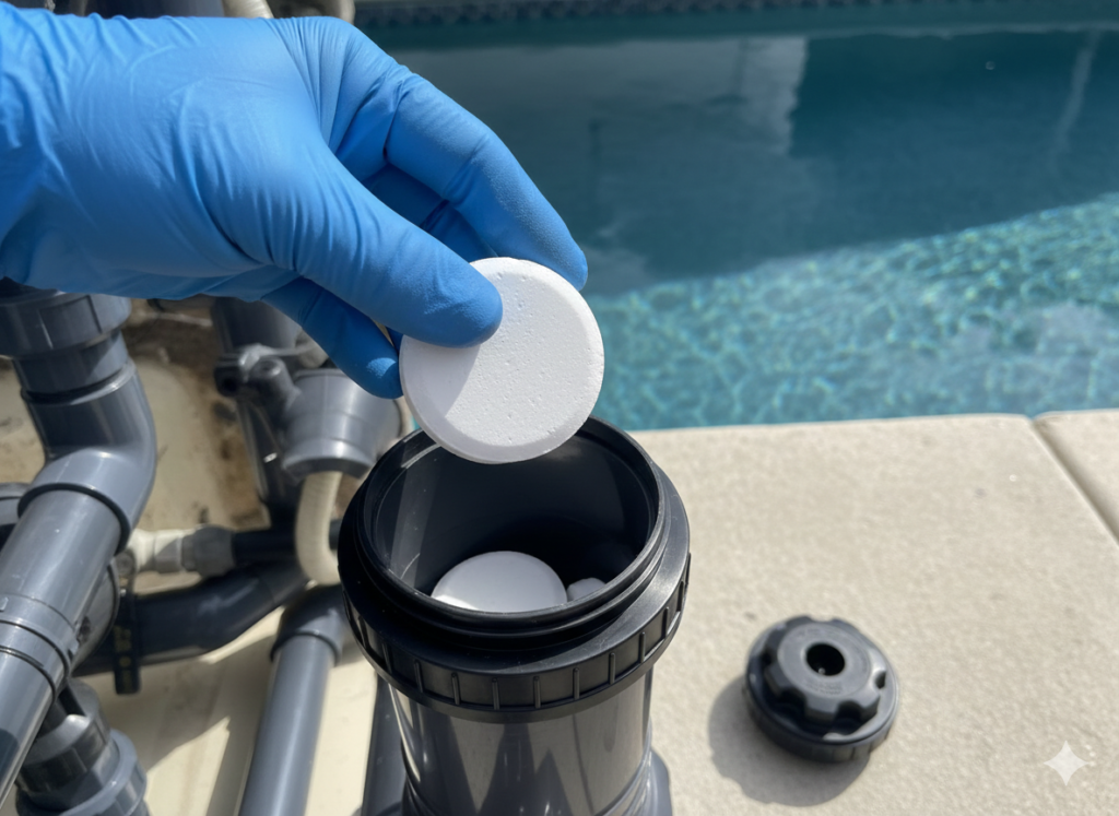 Swimming pool chlorinator - adding tablets
